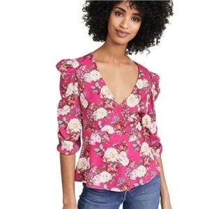 Size XS Valencia and Vine blouse dark pink floral faux wrap top